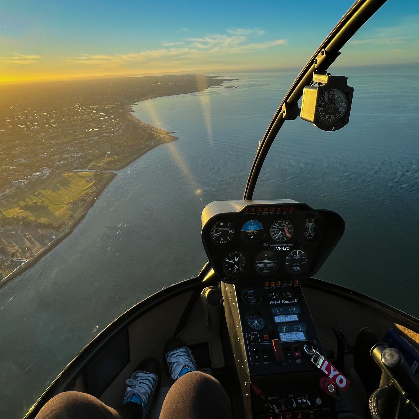 Sunrise views of Port Philip Bay during a helicopter tour by Rotor One