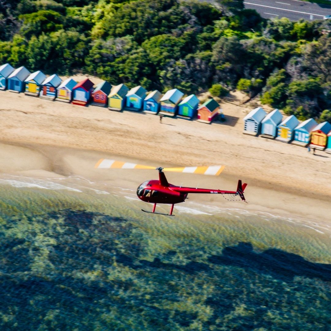 Rotor One scenic helicopter flight over Brighton bathing boxes