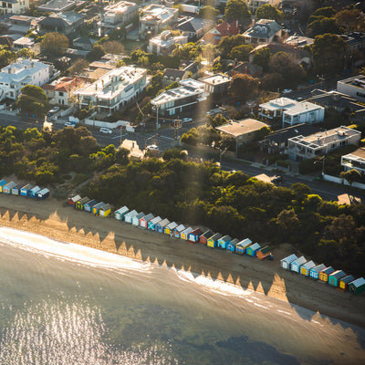 Brighton Beach Boxes during a sunrise helicopter ride in Melbourne by Rotor One